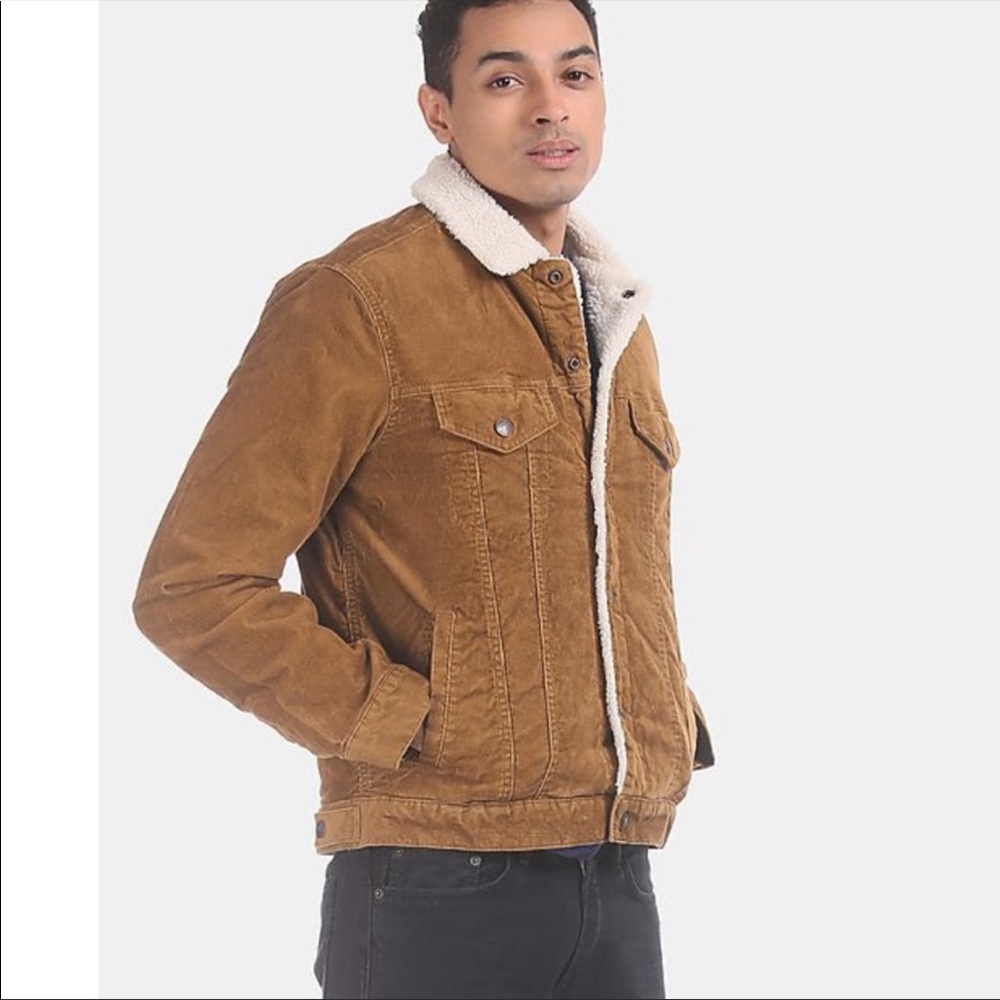 Gap Sherpa Lined Brown Corduroy Snap Front Trucker Jacket